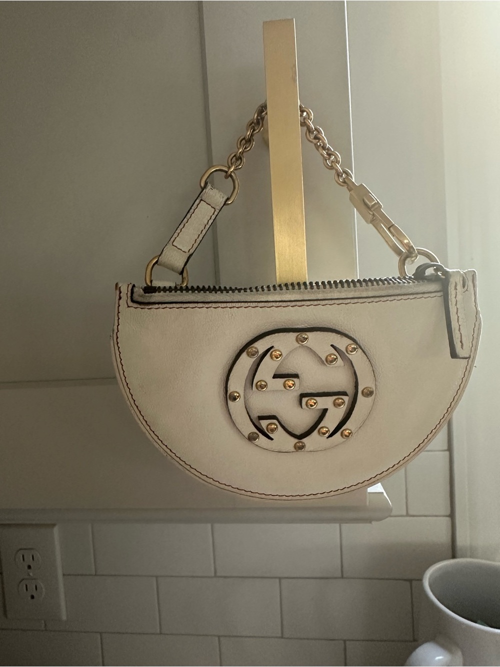 Gucci Authentic Half Moon coin purse with Gold Stud Detail 😍